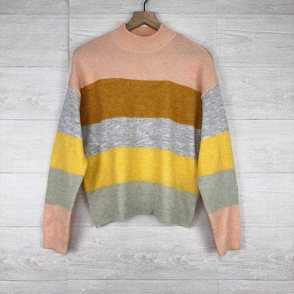 Forever 21 Womens Sweater Medium‎ Mock Neck Long Sleeve Color Block Multicolor - Picture 1 of 13